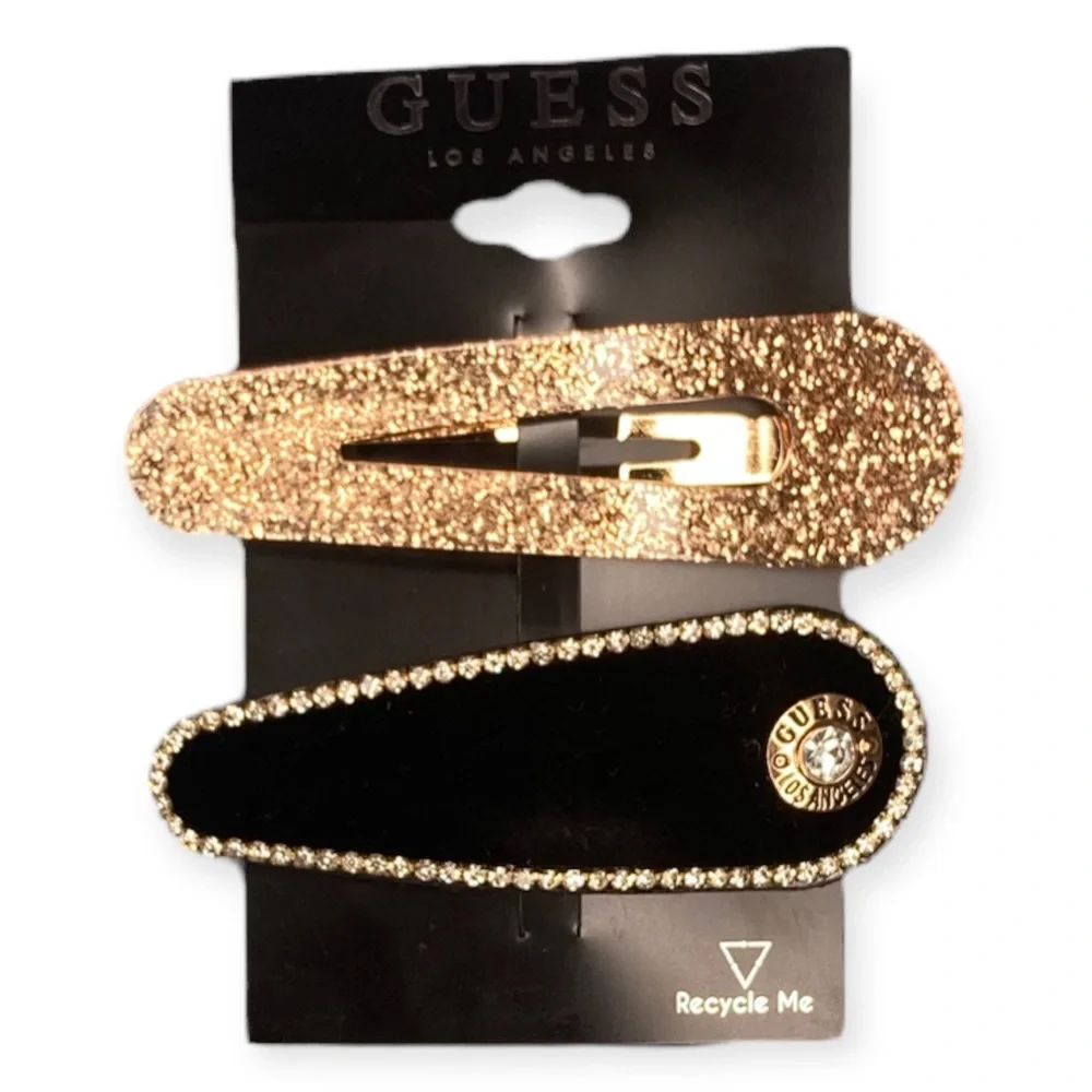 (4) GUESS Hair Clips Accessories Tortoise Chain Bling Rhinestone Leopard Glitter